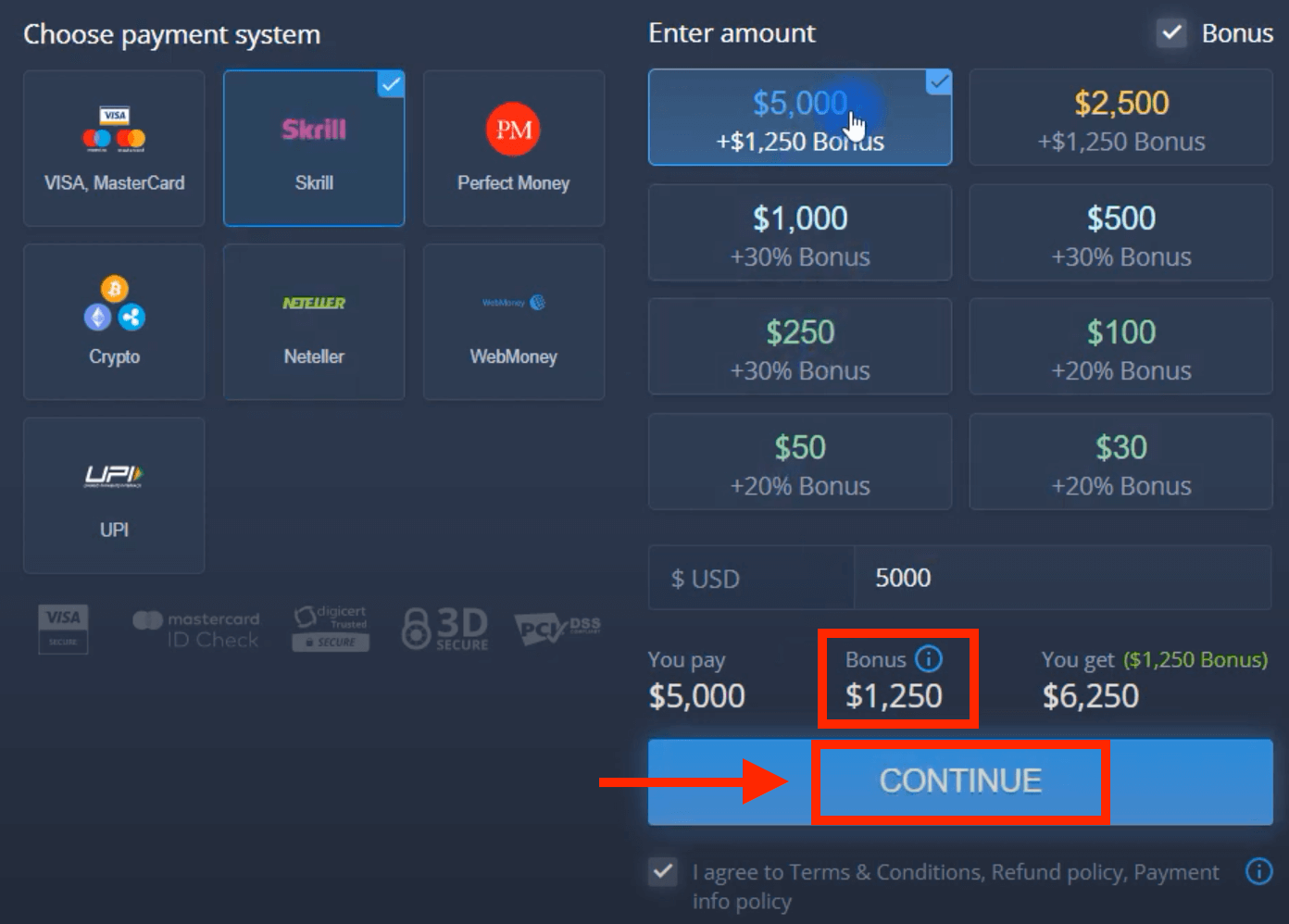 Taisce i ExpertOption Singeapór: Cártaí Bainc, R-íocaíochtaí & Crypto