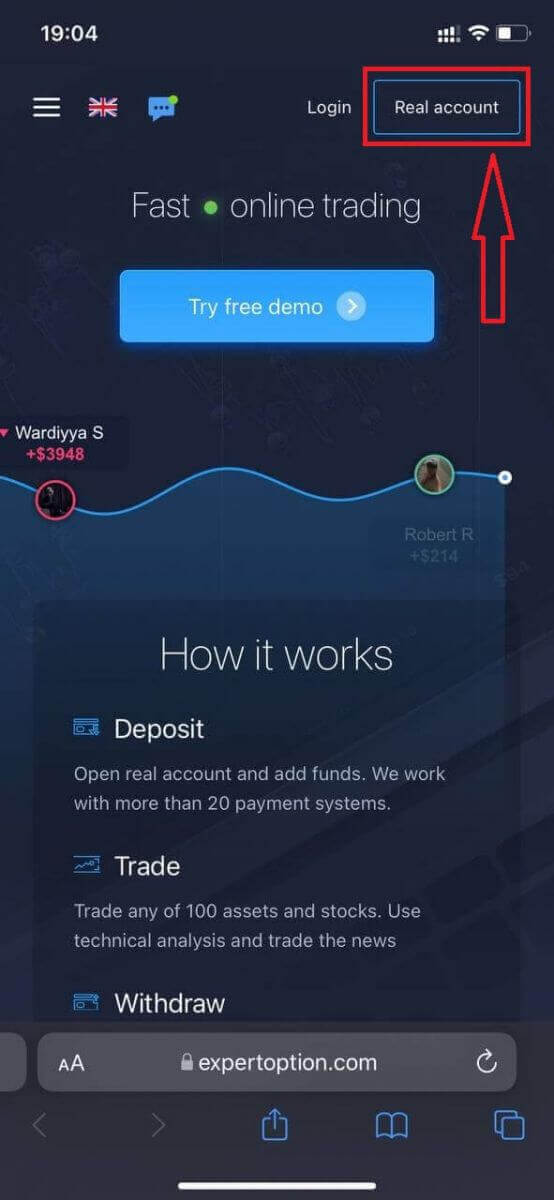 ExpertOption Tilmelding: Trin og krav til oprettelse af konto ExpertOption Tilmelding: Trin og krav til oprettelse af konto
